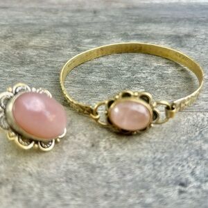 Authentic Vintage Rose Quartz Peruvian Set bracelet and ring